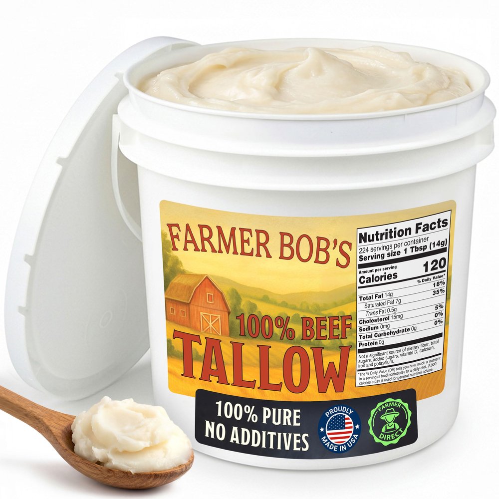 Farmer Bob's 100% Beef Tallow for Cooking, 7 lb Bucket - Made in USA