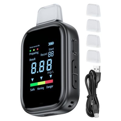 Breathalyzer High-Sensitivity Device, Portable Monitor, LCD Screen | Rechargeable BAC Analyzer, Precision Testing System for Personal and in-Car Safety Use with Multiple Mouthpieces