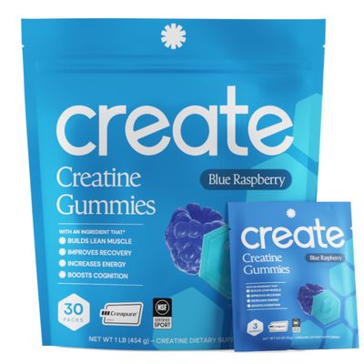 Create Creatine Gummies for Men & Women NSF Certified, Made with Creapure Creatine Monohydrate, Great Tasting, Anti-Melting Formula, 30ct Standup Pouch, 90 Gummies (Blue Raspberry)