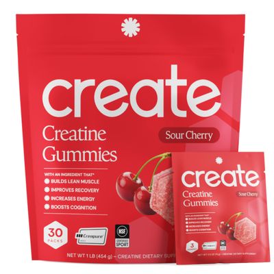 Create Creatine Gummies for Men & Women NSF Certified, Made with Creapure Creatine Monohydrate, Great Tasting, Anti-Melting Formula, 30ct Standup Pouch, 90 Gummies (Sour Cherry)