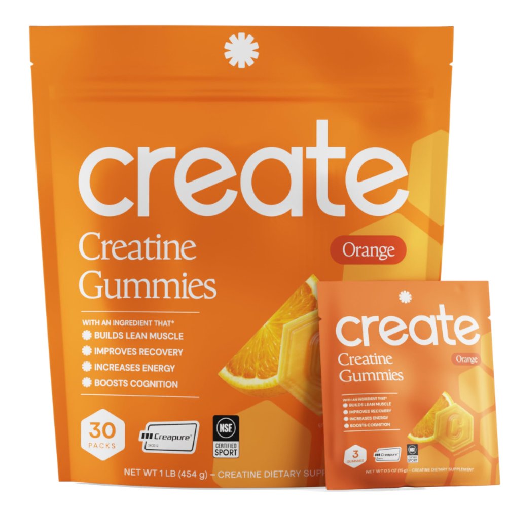 Create Creatine Gummies for Men & Women NSF Certified, Made with Creapure Creatine Monohydrate, Great Tasting, Anti-Melting Formula, 30ct Standup Pouch, 90 Gummies (Orange)