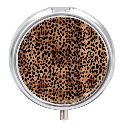 Leopard Patterned Wallpaper Pill Box,3 Compartments Round Small Pills Case Moisture-Proof Portable Pill Container for Travel Vitamins Fish Oil Supplements