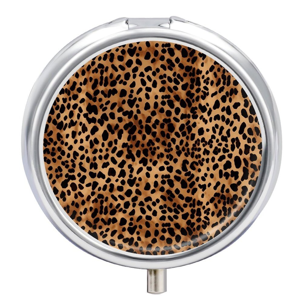 Leopard Patterned Wallpaper Pill Box,3 Compartments Round Small Pills Case Moisture-Proof Portable Pill Container for Travel Vitamins Fish Oil Supplements