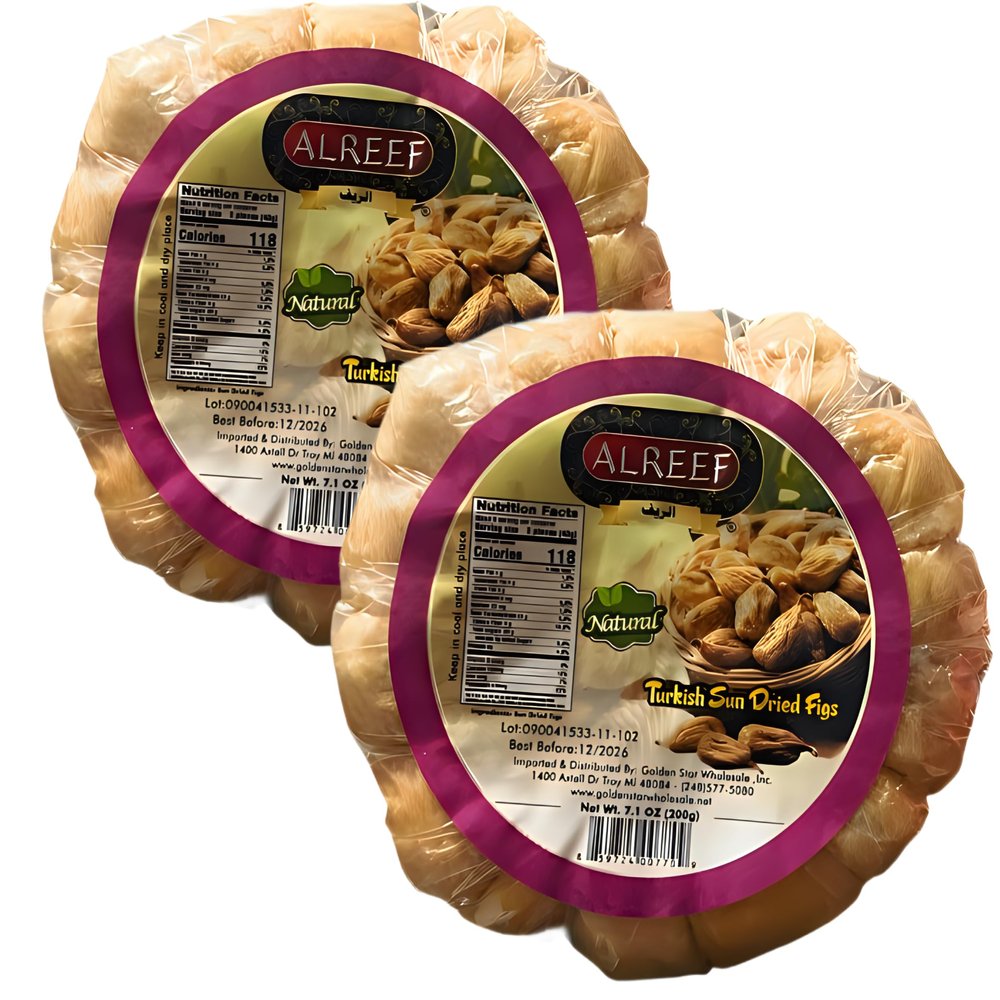 Al'reef Natural Turkish Sun Dried Figs, Premium Quality, 7.1 oz (200g) each. (Pack of 2)