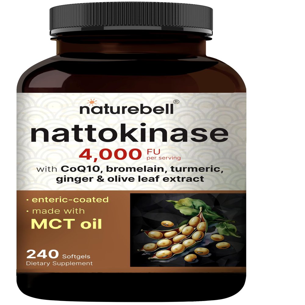 NatureBell Nattokinase 4,000 FU Per Serving, 240 Softgels 7-in-1 Formula with CoQ10, Bromelain, Turmeric | Enteric Coated with MCT Oil | Gluten Free