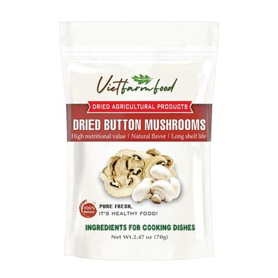 DRIED BUTTON MUSHROOM 5.29 Oz (150g) VIETFARMFOOD: Dried agricultural products with pure natural flavor. Used as cooking ingredient to prepare delicious, nutritious dish, suitable for vegetarian