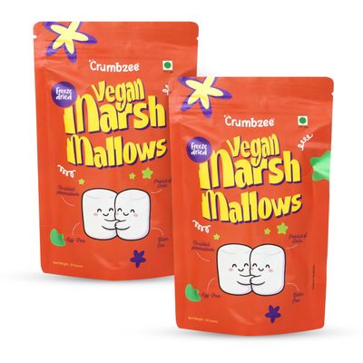 Crumbzee Vegan Freeze-Dried Marshmallows (Pack of 2) | 100% Plant-Based, Gelatin-Free & Crunchy Snack | Light, Crispy & Fluffy Treat for Kids & Adults