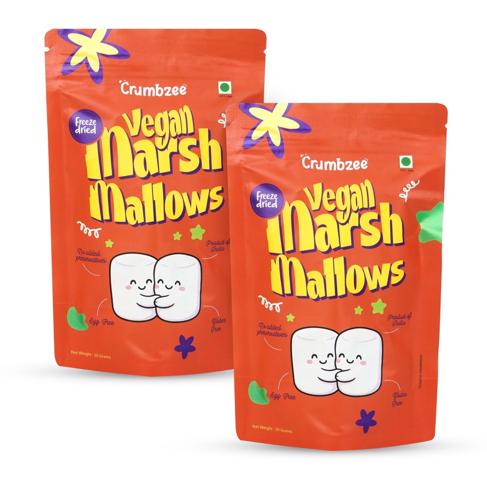 Crumbzee Vegan Freeze-Dried Marshmallows (Pack of 2) | 100% Plant-Based, Gelatin-Free & Crunchy Snack | Light, Crispy & Fluffy Treat for Kids & Adults