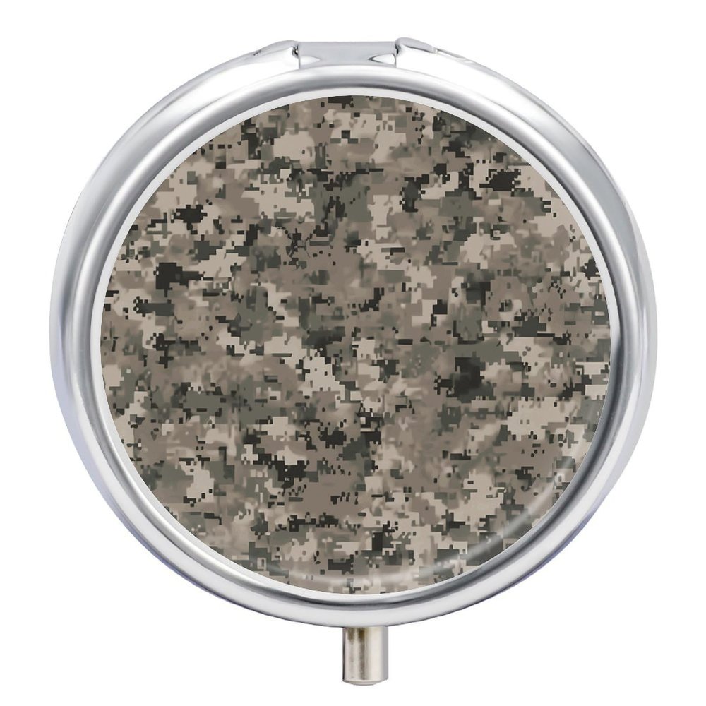 Army Digital Camouflage Pill Box,3 Compartments Round Small Pills Case Moisture-Proof Portable Pill Container for Travel Vitamins Fish Oil Supplements