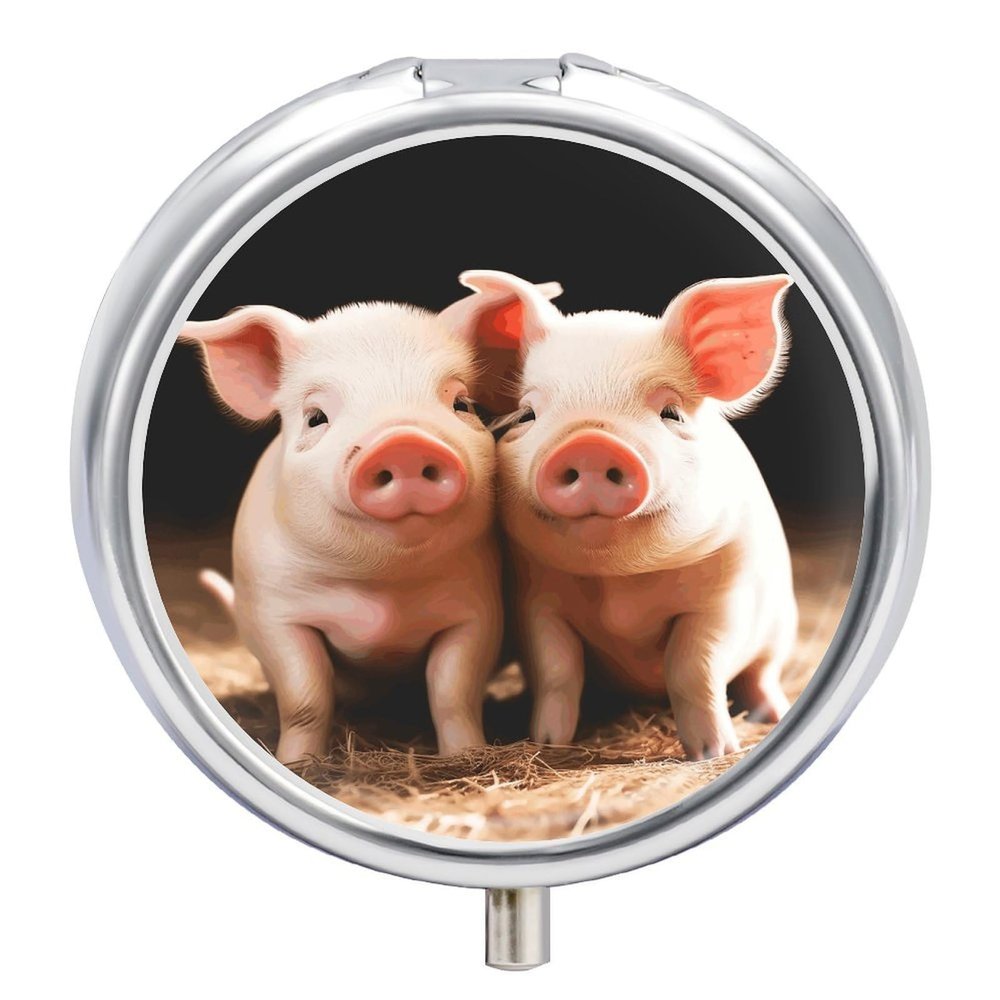 Cute Pigs Pill Box,3 Compartments Round Small Pills Case Moisture-Proof Portable Pill Container for Travel Vitamins Fish Oil Supplements