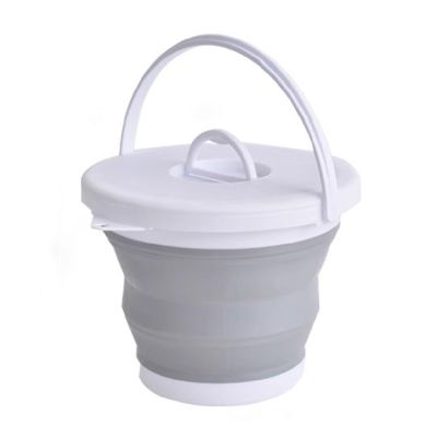 10L Folding Bucket Space Saving Thicken Foot Soaking Compact Portable Collapsible Wash Basin(Grey with Lid)