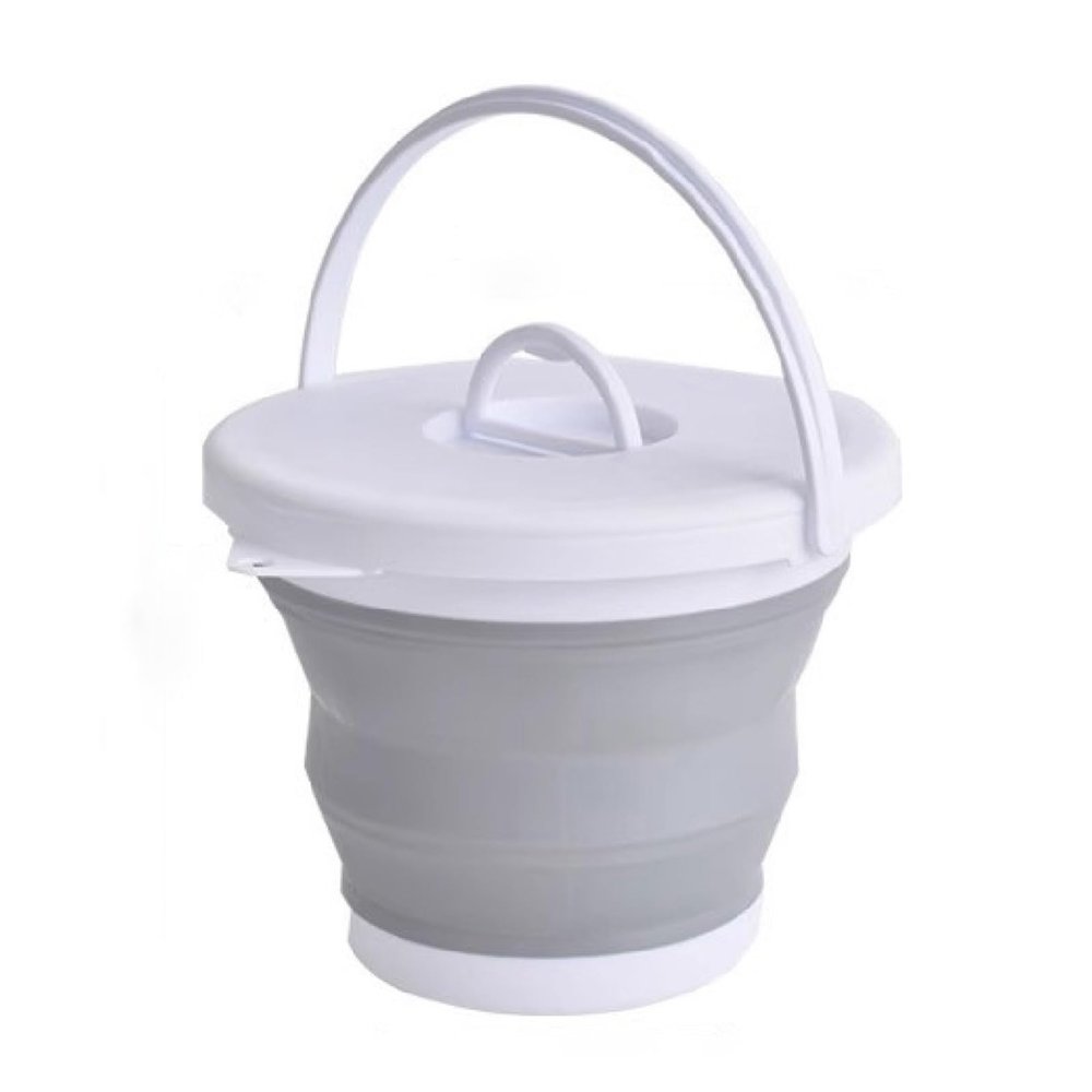 10L Folding Bucket Space Saving Thicken Foot Soaking Compact Portable Collapsible Wash Basin(Grey with Lid)