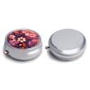 Dark Purple Flower Pill Box,3 Compartments Round Small Pills Case Moisture-Proof Portable Pill Container for Travel Vitamins Fish Oil Supplements view 3