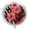Roses Flower Floral Zebra Stripes Pill Box,3 Compartments Round Small Pills Case Moisture-Proof Portable Pill Container for Travel Vitamins Fish Oil Supplements view 1