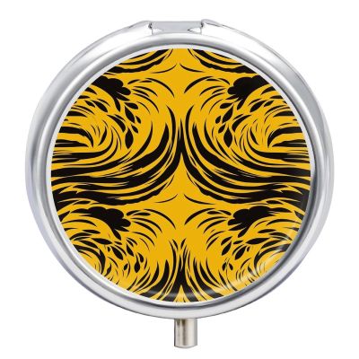 Mustard Yellow and Black Pill Box,3 Compartments Round Small Pills Case Moisture-Proof Portable Pill Container for Travel Vitamins Fish Oil Supplements