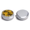 Mustard Yellow and Black Pill Box,3 Compartments Round Small Pills Case Moisture-Proof Portable Pill Container for Travel Vitamins Fish Oil Supplements view 3