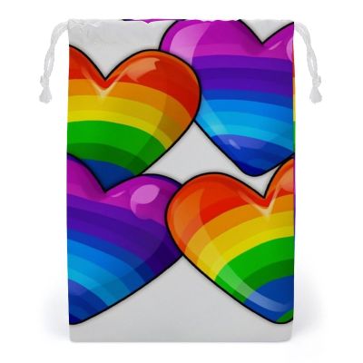 LKHJGSKVBN Muslin Bags Rainbow Colored Gay Pride Hearts Drawstring Bag Fabric Gift Pouches Bulk Sachet Reusable Grocery Bag for Jewelry Party Wedding Home Storage Bags
