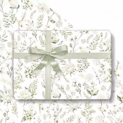 AnyDesign 100 Sheets Sage Green Floral Tissue Paper White Wildflower Flower Leaves Gift Wrapping Paper for DIY Crafts Spring Summer Party Supplies, 13.8 x 19.7 Inch