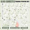 AnyDesign 100 Sheets Sage Green Floral Tissue Paper White Wildflower Flower Leaves Gift Wrapping Paper for DIY Crafts Spring Summer Party Supplies, 13.8 x 19.7 Inch view 2