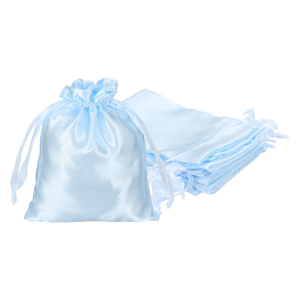 PATIKIL Satin Drawstring Favor Bags, (8" x 6", Blue) (6Pcs), Satin Gift Bags Gift Pouches with Drawstrings, Suit for - Wedding/Festival/Birthday/Celebration