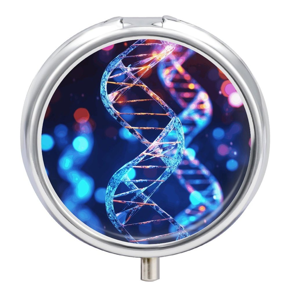 DNA Genetic Helix Pill Box,3 Compartments Round Small Pills Case Moisture-Proof Portable Pill Container for Travel Vitamins Fish Oil Supplements