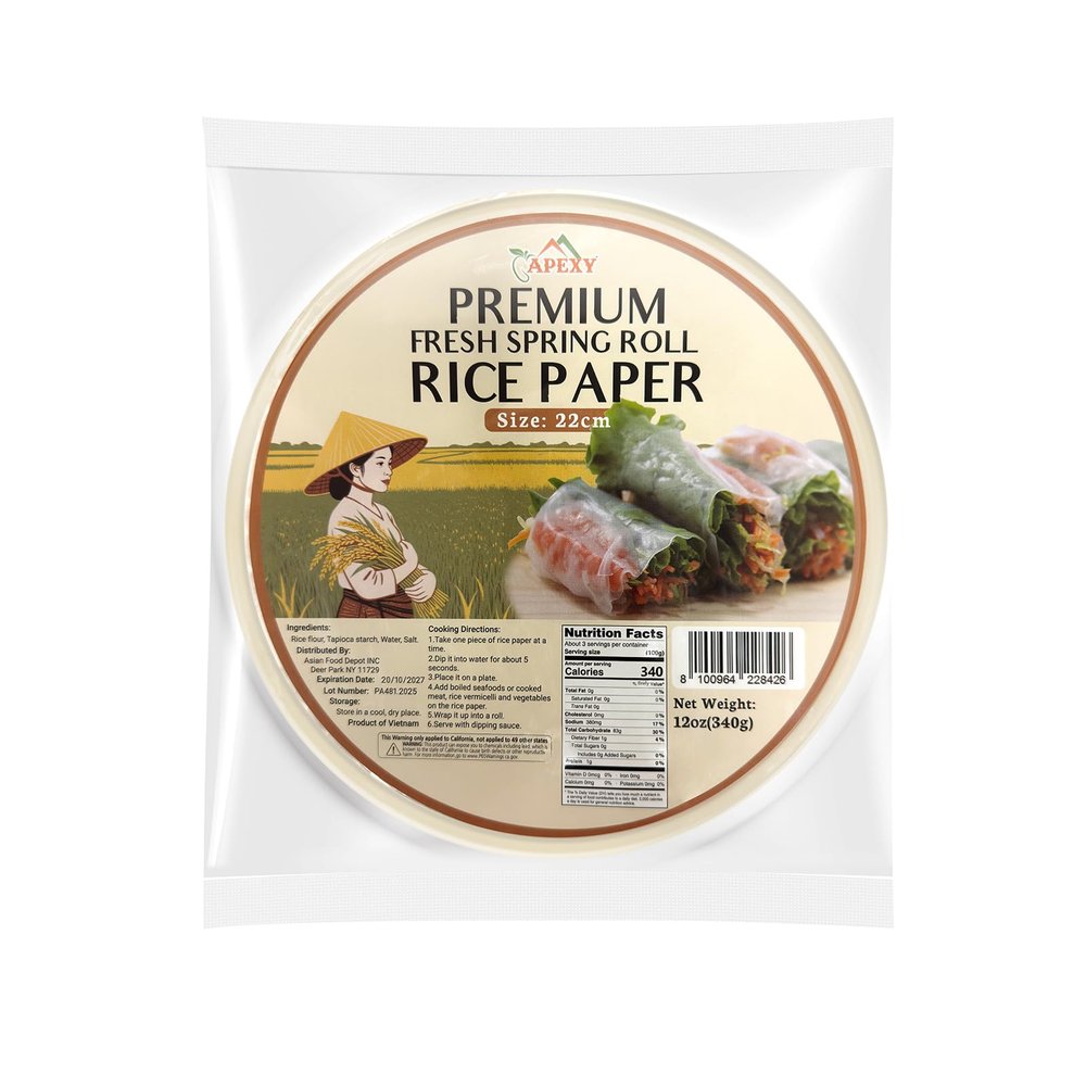 Apexy Vietnamese Fresh Spring Roll Rice Paper, 12 oz Non-Stick Rice Wrappers for Fresh & Summer Rolls (Pack of 6, Value Pack)
