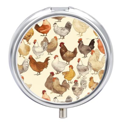 A Brood of Chickens Pill Box,3 Compartments Round Small Pills Case Moisture-Proof Portable Pill Container for Travel Vitamins Fish Oil Supplements
