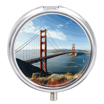 San Francisco Golden Gate Bridge Pill Box,3 Compartments Round Small Pills Case Moisture-Proof Portable Pill Container for Travel Vitamins Fish Oil Supplements