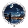 Moon Light New York City Pill Box,3 Compartments Round Small Pills Case Moisture-Proof Portable Pill Container for Travel Vitamins Fish Oil Supplements view 1