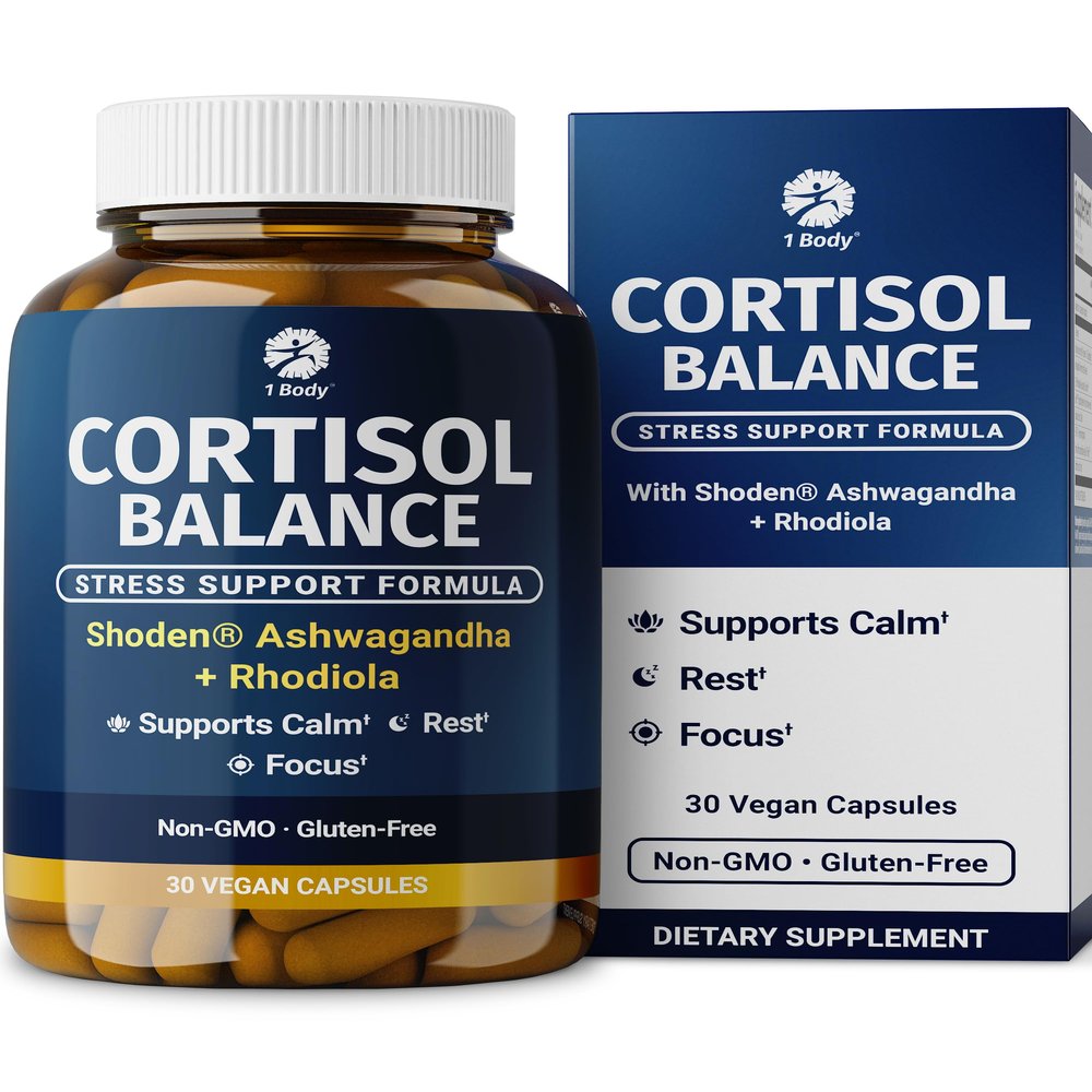 1 Body Cortisol Support for Women & Men Ashwagandha, Phosphatidylserine & Saffron Stress Relief, Calm Mood, Balanced Energy & Sleep Support Vegan