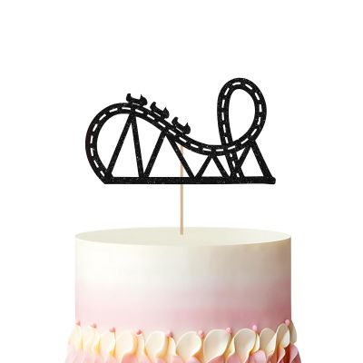 Roller Coaster Cake Topper, Circus Theme Cake Decor, Black Glitter Amusement Park Cake Topper for Kids, Carnival Themed Birthday Party Decoration