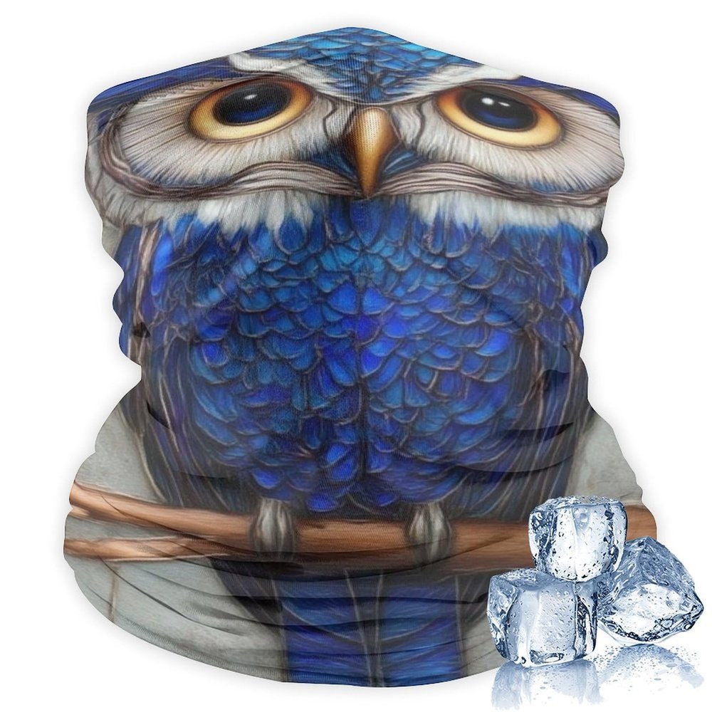 Sun Protection Blue Feather Owls Paintings Face Cover for Skiing Accessories, Half Ski Mask Easy to Carry, Soft Wristband for Daily Use