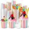 Eaasty 150 Pack Disposable Ice Cream Cups 12oz Colorful Paper Bowls with Lids and Spoons Leak Proof Dessert Container for Sundae Snack Yogurt Party Baby Shower Wedding Camping(Stripes,Colorful) view 1