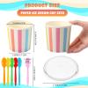 Eaasty 150 Pack Disposable Ice Cream Cups 12oz Colorful Paper Bowls with Lids and Spoons Leak Proof Dessert Container for Sundae Snack Yogurt Party Baby Shower Wedding Camping(Stripes,Colorful) view 2