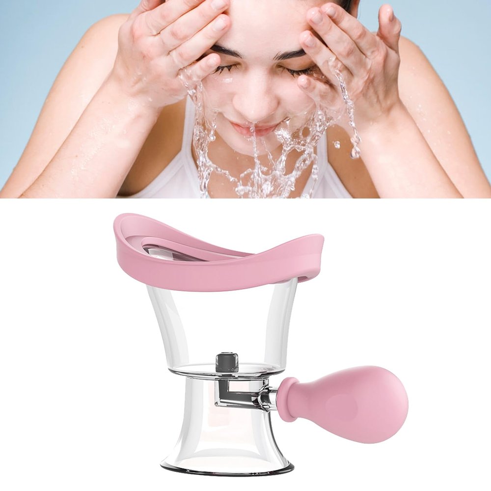 ERYUE Manual Air Pressure Eye Wash Cup Efficient Eye Cleaning Tool for Overtime Workers and Contact Lens Users Smooth PC and Silicone Material (Pink)