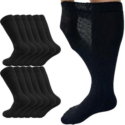 Edamon Diabetic Foot Extra-Wide Socks (Swollen Foot Type)Stretches up to 22 inches,100% cotton, thickened sole (US, Alpha, Small, Regular, Regular, Black-4 pairs)