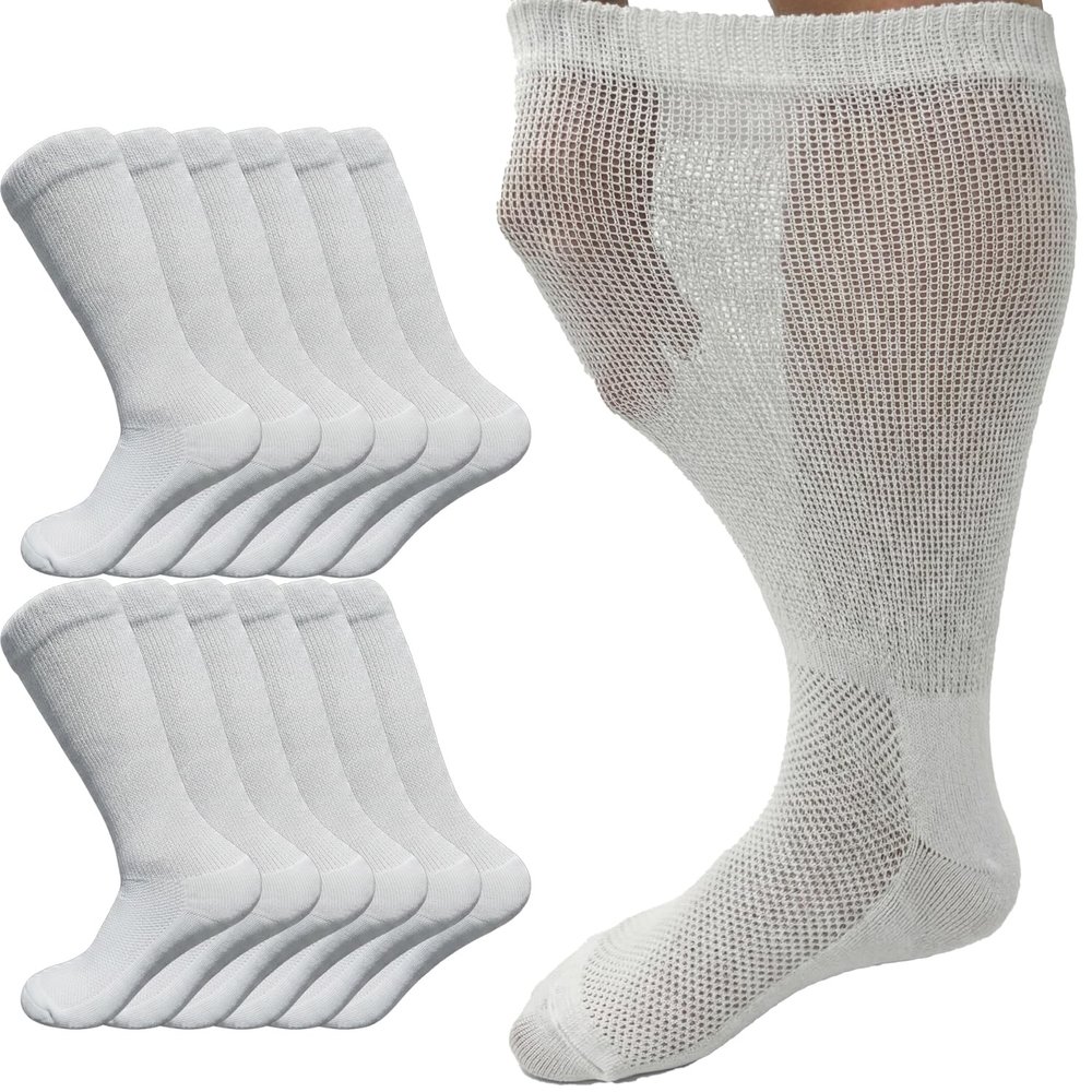 Edamon Diabetic Foot Extra-Wide Socks (Swollen Foot Type)Stretches up to 22 inches,100% cotton, thickened sole