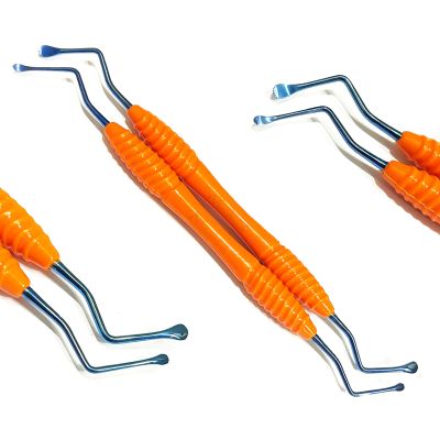 Dental Lucas Curettes Set of 2 Serrated Bone Curettes with Blue Coated Tips | Silicone Handle Periodontal Surgical Instruments
