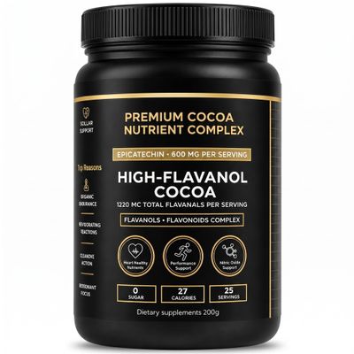 High Flavanol Cocoa Powder 1200mg Flavanols & Flavonoids per Serving 10X Concentrated Cocoa Extract with 600mg Epicatechin Premium Dark Cocoa Nutrition for Daily Use