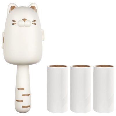 NineLife Basics Lint Roller with Long Handle, Adorable Cat Design for Pet Hair Removal On Clothes, 3 Replacement Rollers Included