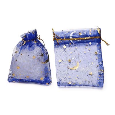 100 Pack Moon Star Organza Jewelry Candy Bags Wedding Favors Bags with Drawstring Mesh Jewelry Bags for Christmas Wedding Party(Royal blue,13x18cm)
