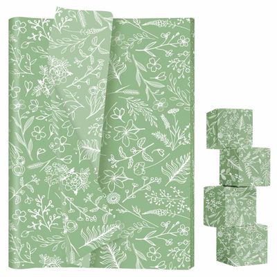 AVXINSOK 100 Sheets Sage Green Floral Tissue Paper 14 x 20 Inches Green and White Vintage Flower Gift Wrapping Tissue Paper for Gift Bags Wedding Birthday Baby Shower Party Packaging Crafts