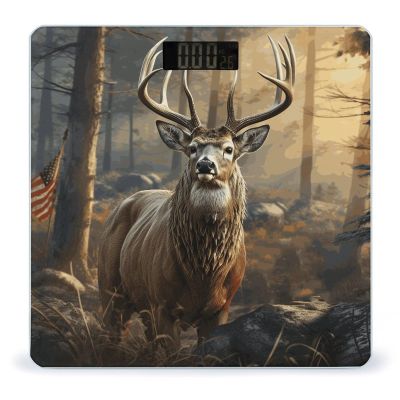 Deer Hunting Season Bathroom Scale for Body Weight Bathroom Digital Electronic Weighing Scale with Back Lit LED Display Sturdy Tempered Glass Weight Watchers Scales 400lb