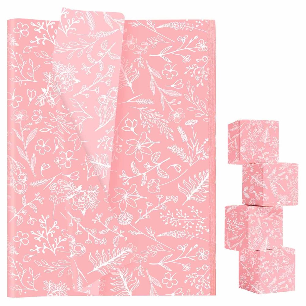 AVXINSOK 100 Sheets Pink Floral Tissue Paper 14 x 20 Inches Pink and White Vintage Flower Gift Wrapping Tissue Paper for Gift Bags Wedding Birthday Baby Shower Party Packaging Crafts