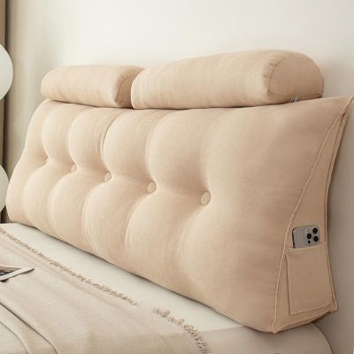 Premium Wedge Headboard Pillow - Removable Cover, PP Cotton Filled Lumbar Support Pillow, Multi-Size & 6 Colors, Non-Slip for Twin/Full/Queen/King Bed, Bedroom Tatami Sofa (Beige, 70.87in180cm)