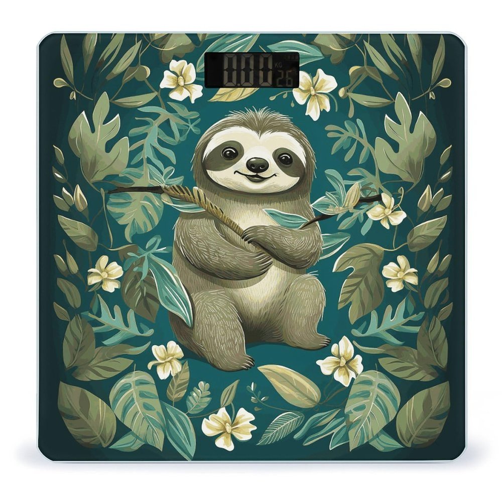 Adorable Sloth Bathroom Scale for Body Weight Bathroom Digital Electronic Weighing Scale with Back Lit LED Display Sturdy Tempered Glass Weight Watchers Scales 400lb