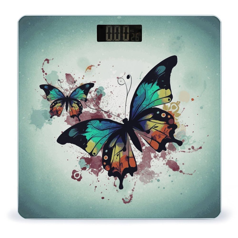 Artistic Butterfly Bathroom Scale for Body Weight Bathroom Digital Electronic Weighing Scale with Back Lit LED Display Sturdy Tempered Glass Weight Watchers Scales 400lb