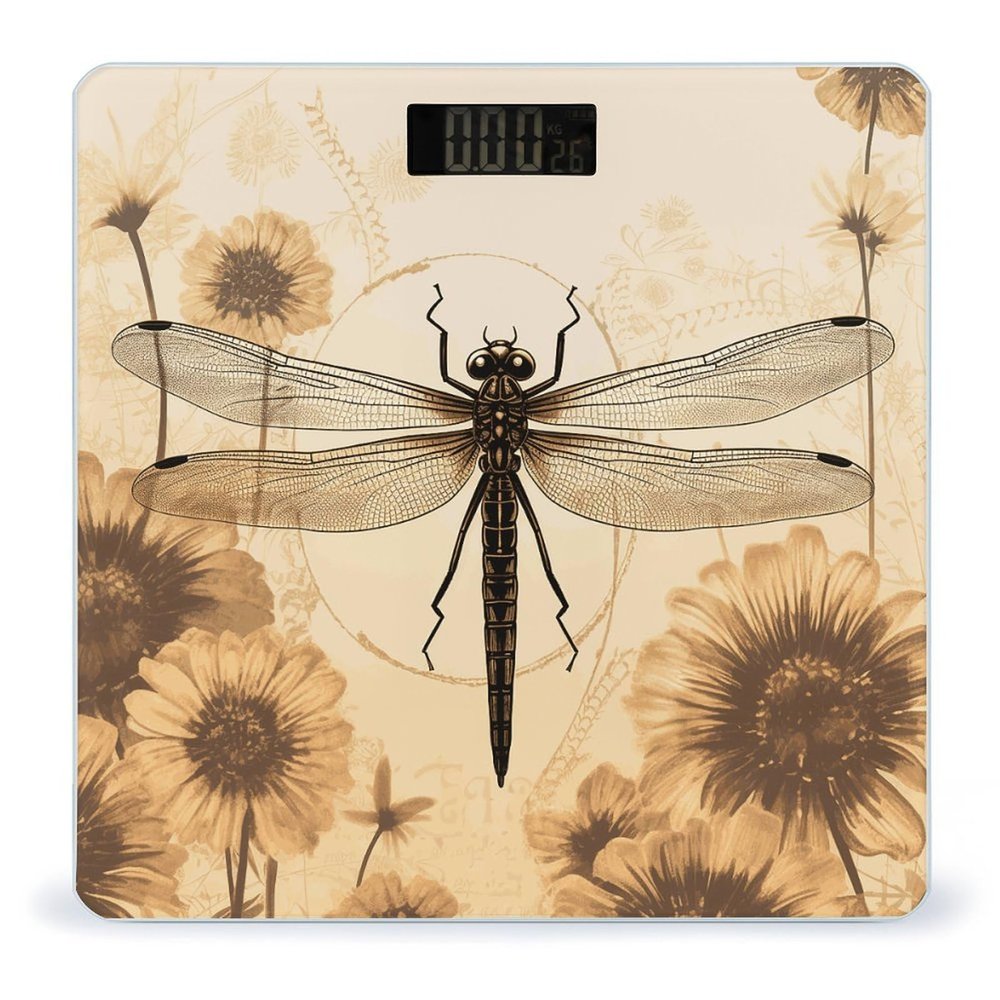 Dragonfly on Sunflower Bathroom Scale for Body Weight Bathroom Digital Electronic Weighing Scale with Back Lit LED Display Sturdy Tempered Glass Weight Watchers Scales 400lb