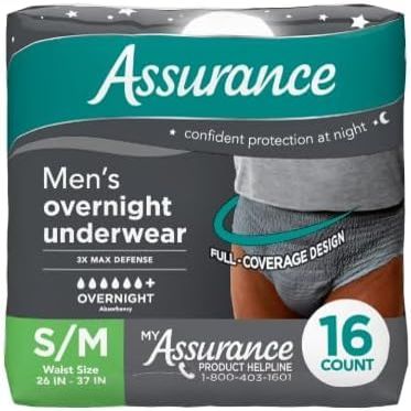 Assurance Men's Incontinence Underwear, S/M, Overnight 16 Count. (Pack of 1)