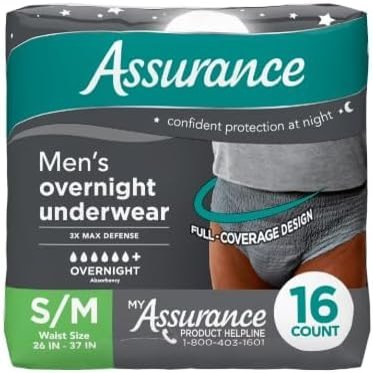 Assurance Men's Incontinence Underwear, S/M, Overnight 16 Count. (Pack of 1)